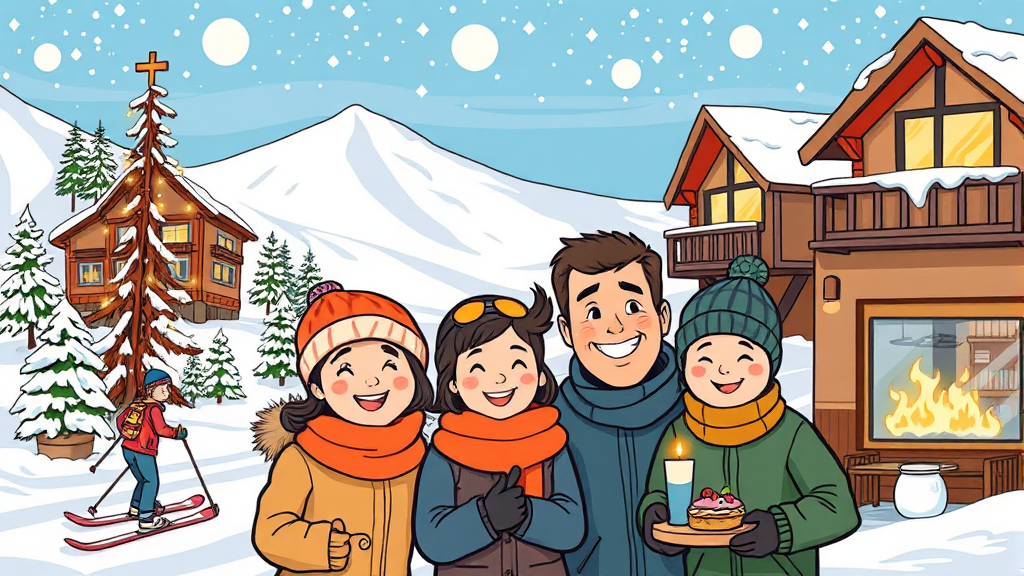 스키장 주변 맛집, 숙소 정보 (cartoon 스타일)