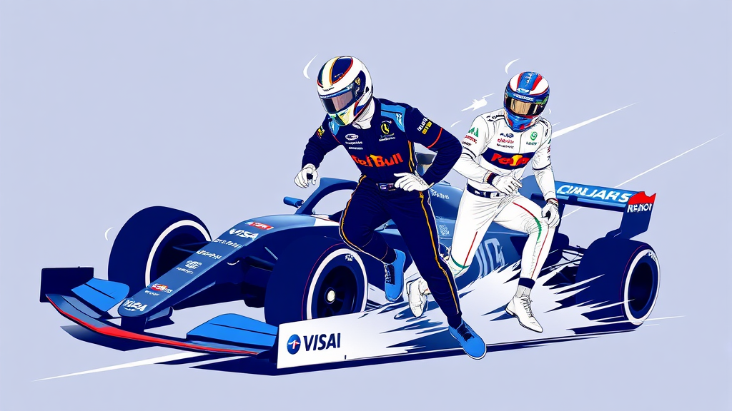 2026 F1 시즌: 비자 캐시 앱 레이싱 불스 팀 소개 (illustration 스타일)