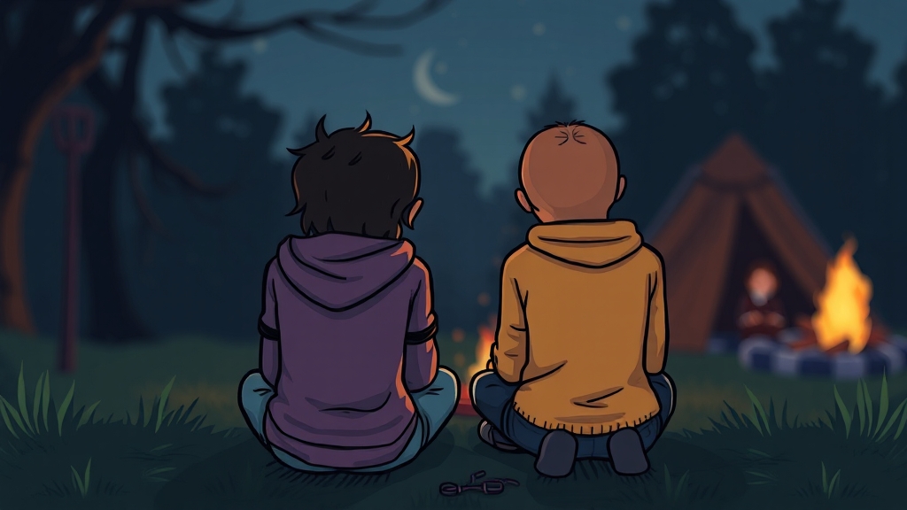 캠프 참여 부부들의 갈등 배경 (cartoon 스타일)