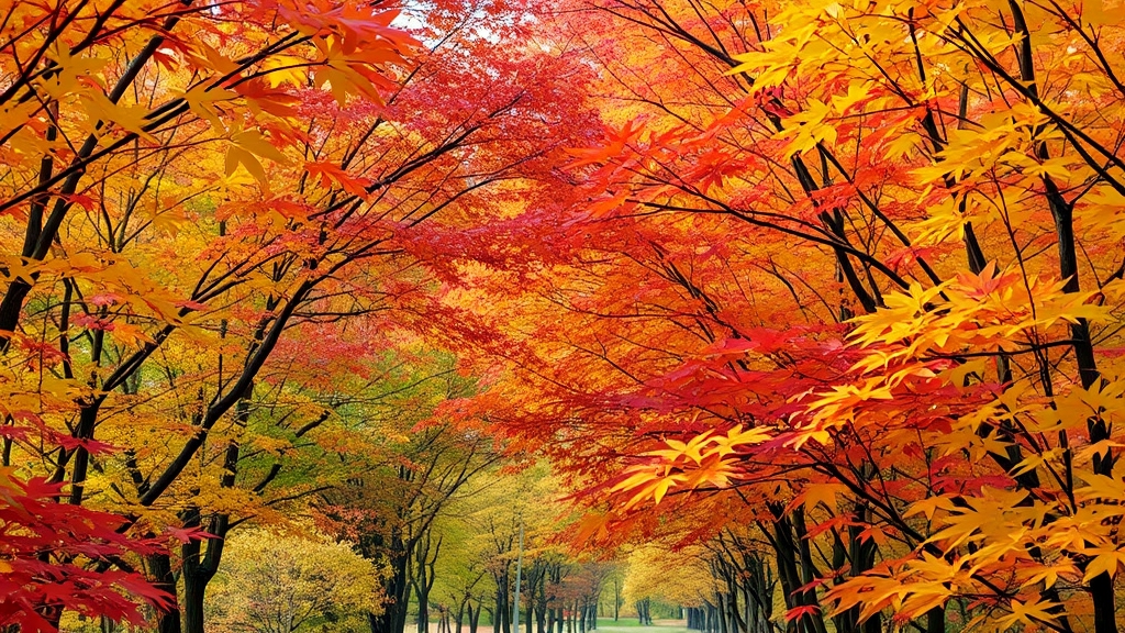 화담숲 단풍 현황 및 절정 시기 (realistic 스타일)