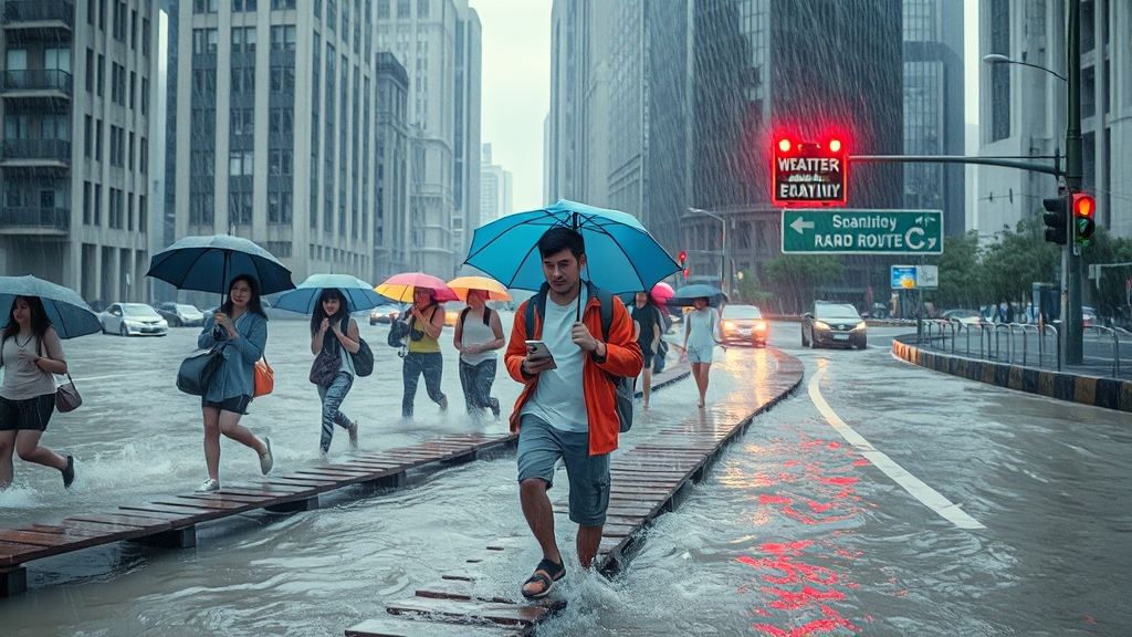 폭우 대비 요령 및 안전 수칙 (realistic 스타일)