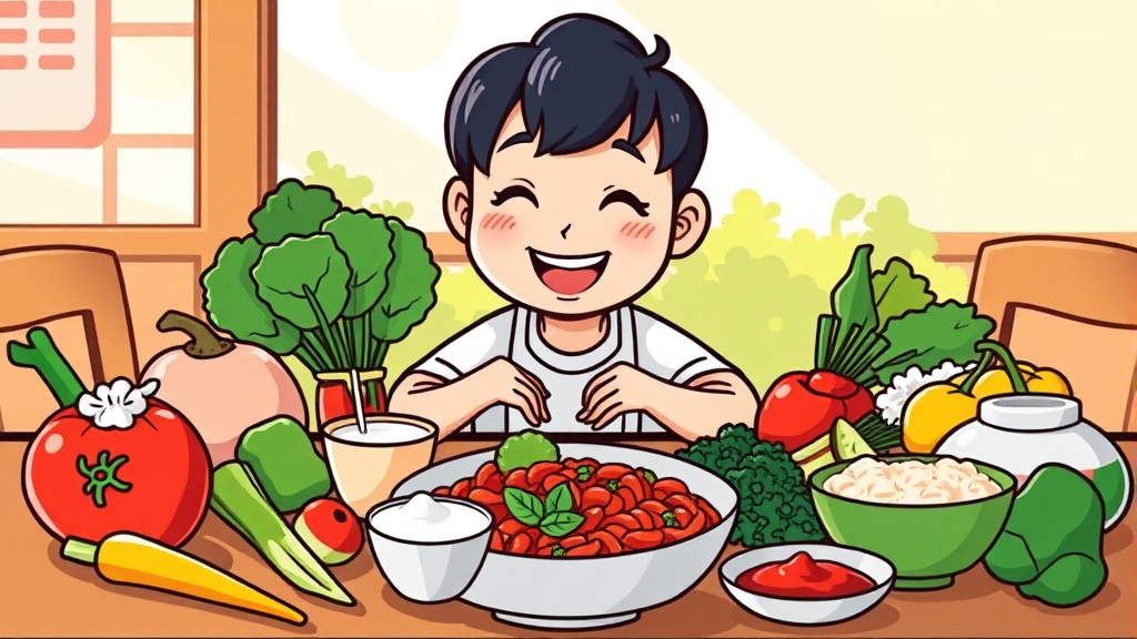 장 건강 UP! 식습관 (cartoon 스타일)