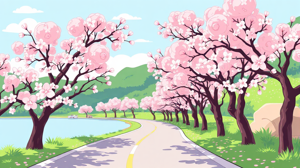 옥천, 향수와 봄꽃이 어우러진 특별한 여행 (cartoon 스타일)