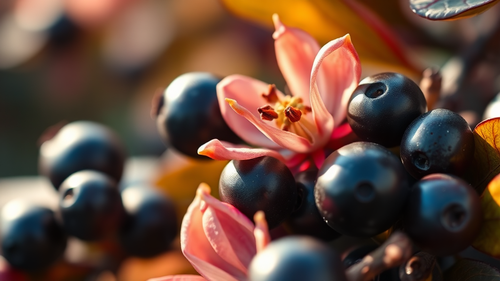 후박나무 열매, 효능과 특징 (realistic 스타일)