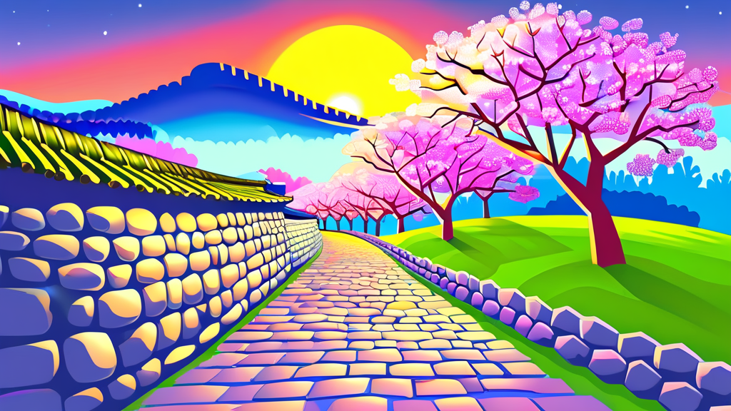대릉원 돌담길 축제: 벚꽃과 함께 즐기는 특별한 경험 (cartoon 스타일)