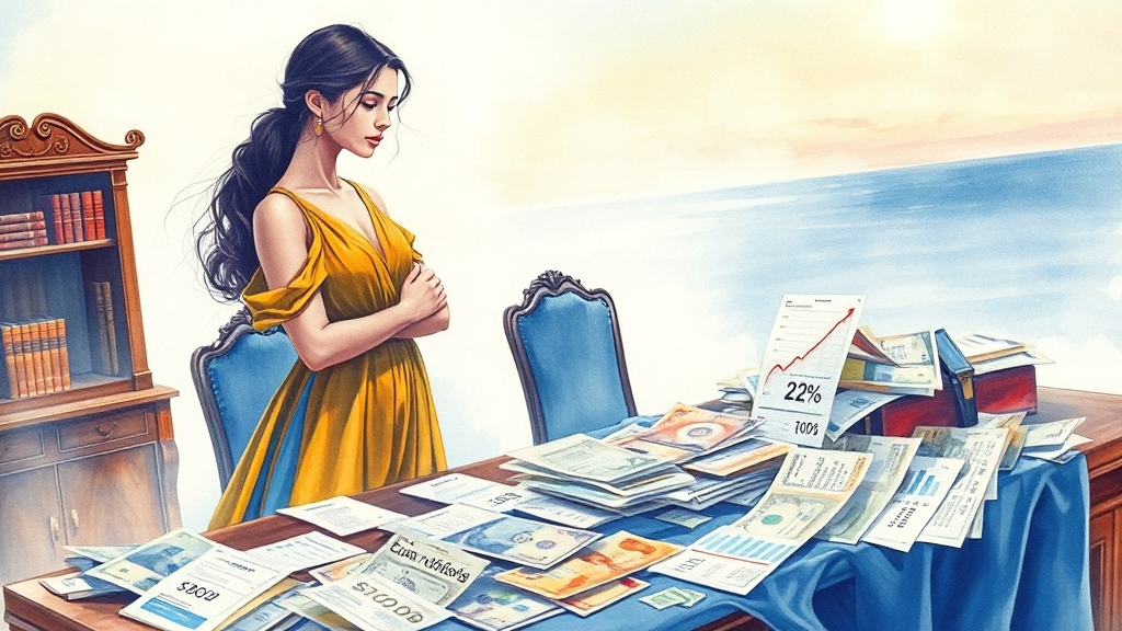 환전 수수료 및 세금: 환차손, 양도소득세 (watercolor 스타일)