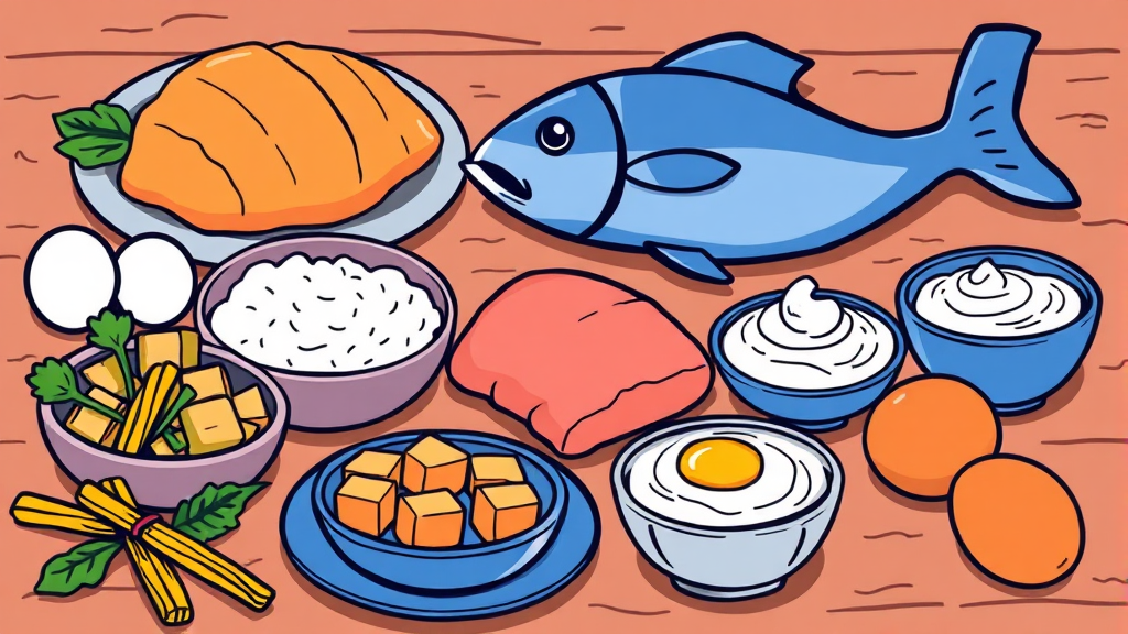 혈당 관리에 도움 되는 단백질 식품 선택 가이드 (cartoon 스타일)