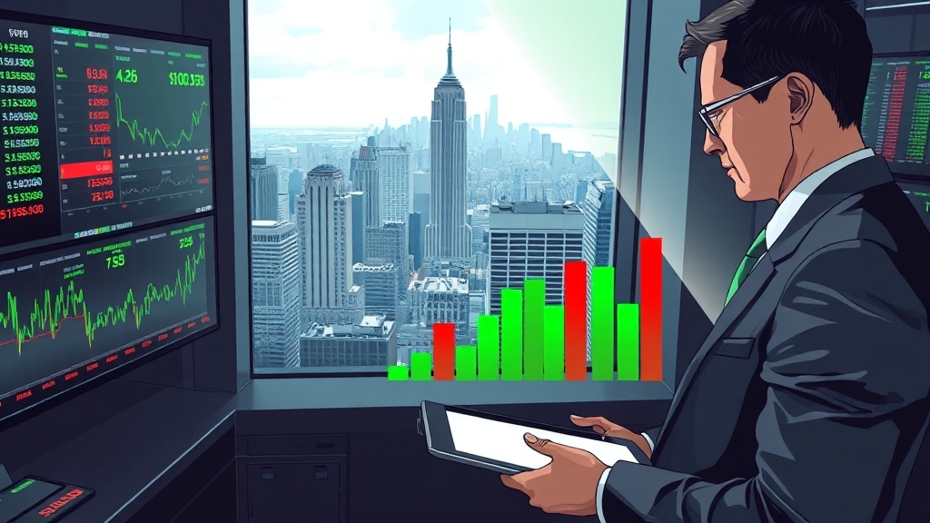 뉴욕증시 상승/하락 요인 분석 (illustration 스타일)