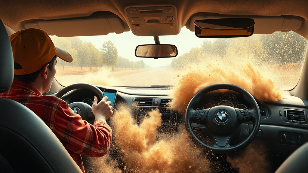 날씨 및 생활 정보: 미세먼지와 안전 운전 (realistic 스타일)