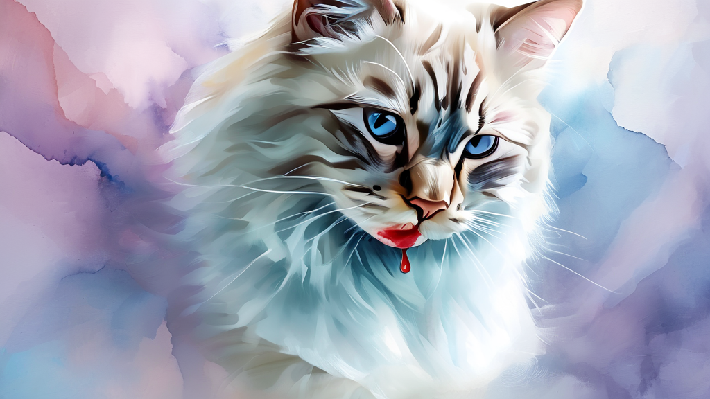 고양이 이빨 문제, 언제 수의사의 도움이 필요할까? (watercolor 스타일)