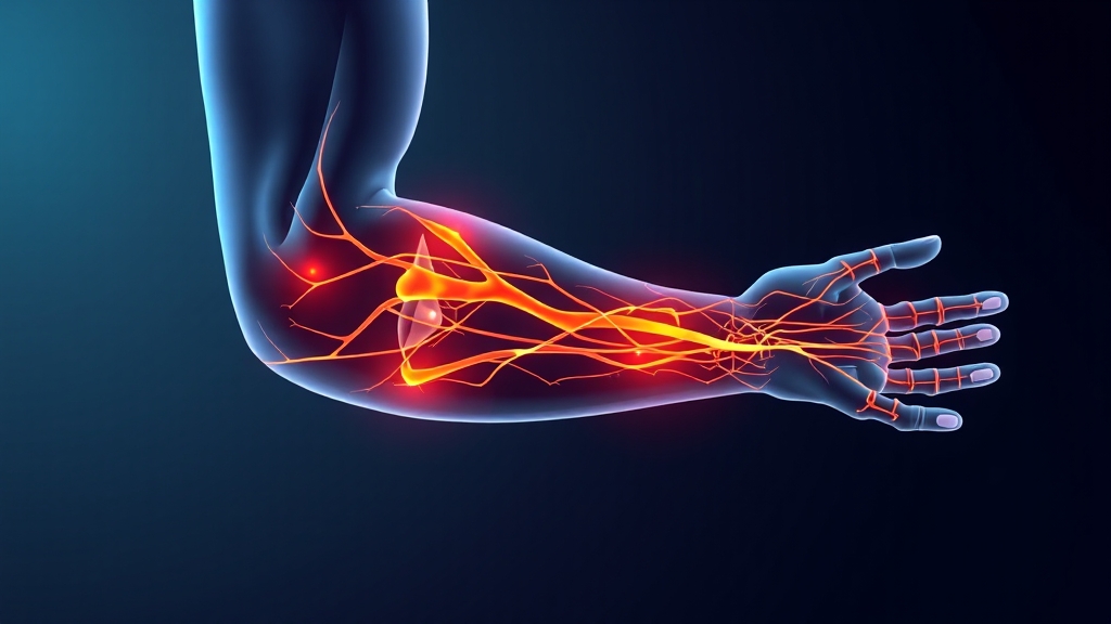 팔꿈치 통증, 신경 신호? (cartoon 스타일)