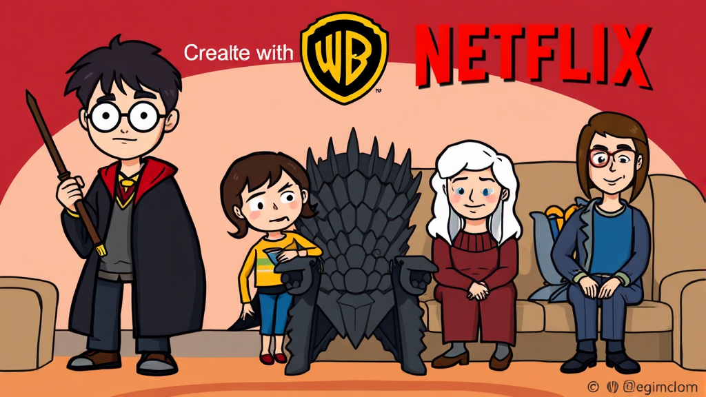 워너브라더스 기업 분석 (cartoon 스타일)