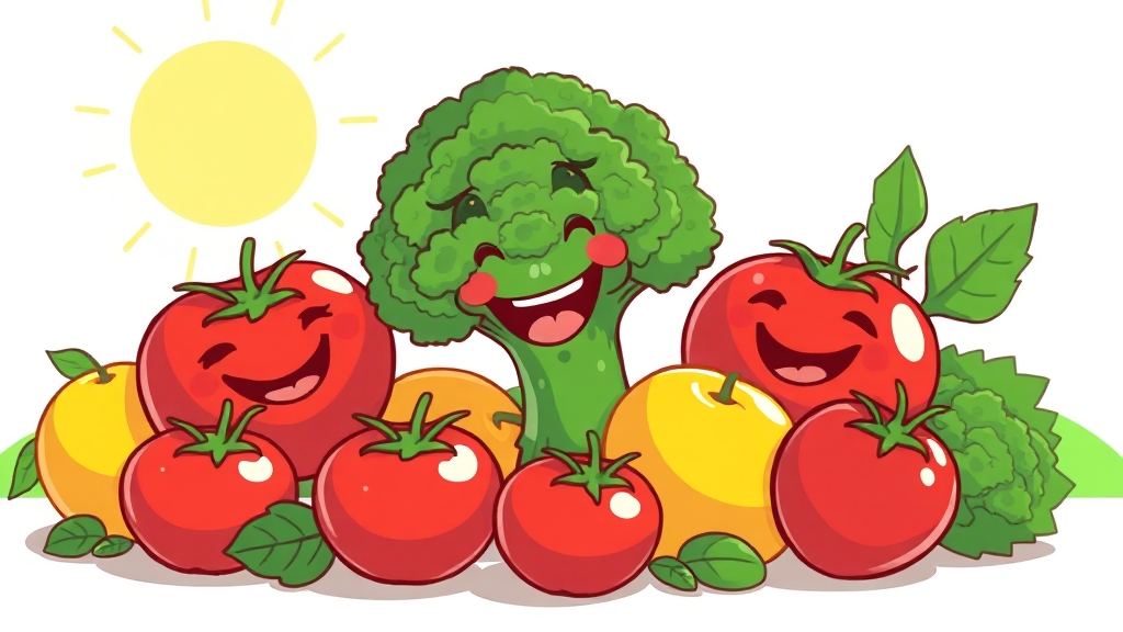 기력 회복 음식: 채소 및 과일 (cartoon 스타일)