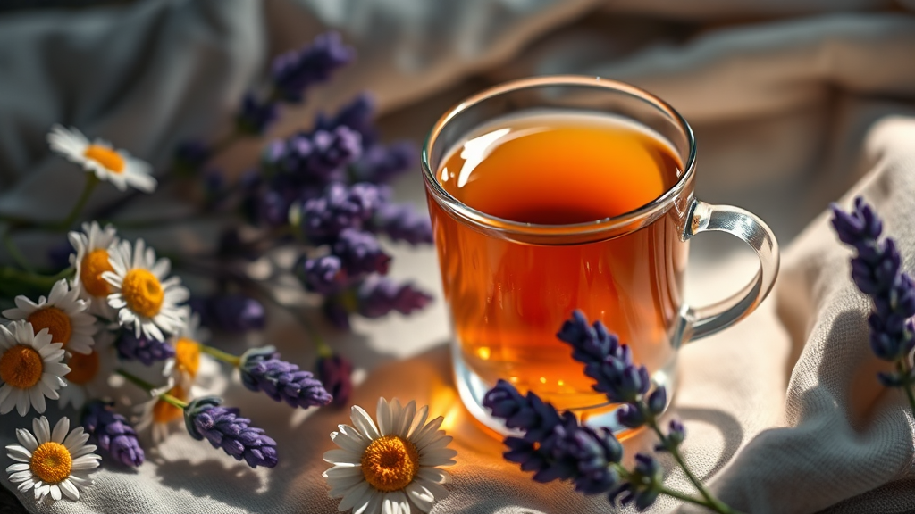 불면증 차의 핵심 성분과 효능 (realistic 스타일)