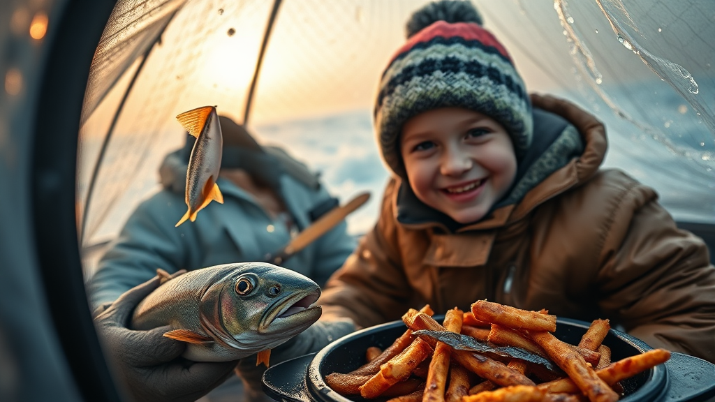 빙어/송어 낚시 체험 (realistic 스타일)
