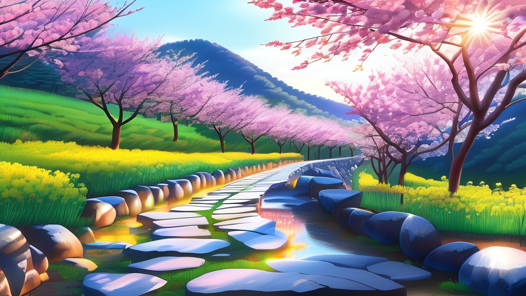 버그내순례길: 조용하고 한적한 벚꽃 산책 (realistic 스타일)