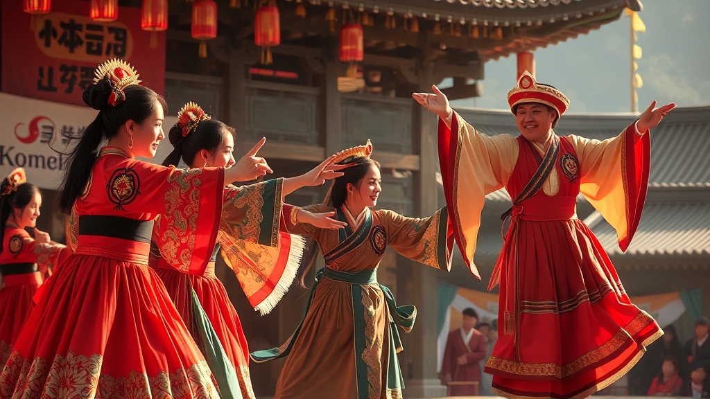 흥겨움 가득한 전통 공연 (realistic 스타일)