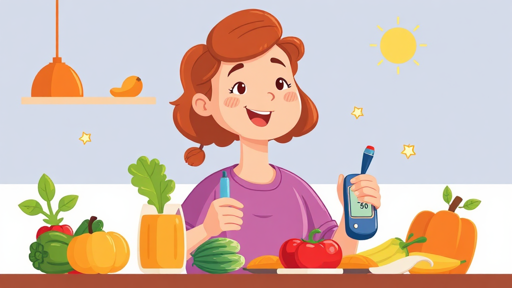 개운한 아침을 위한 당뇨병 예방 및 관리 가이드 (cartoon 스타일)