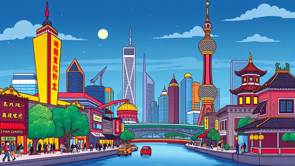 상하이 관광 명소 추천 (cartoon 스타일)