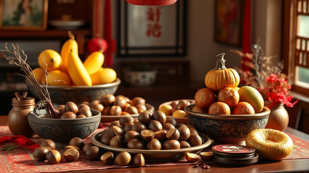 설 차례상 음식 준비 팁 (realistic 스타일)