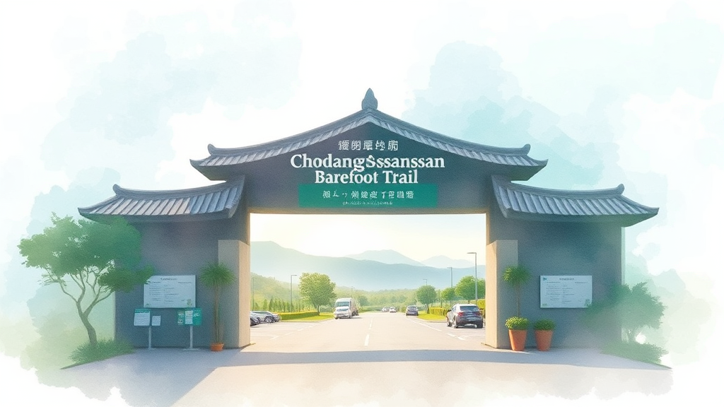 초당산 맨발길 입구 및 시설 안내 (watercolor 스타일)