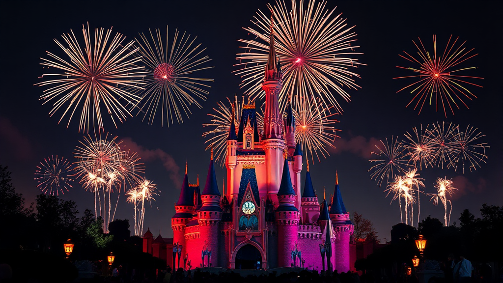특별 공연과 불꽃놀이, 환상의 밤을 장식하다! (realistic 스타일)