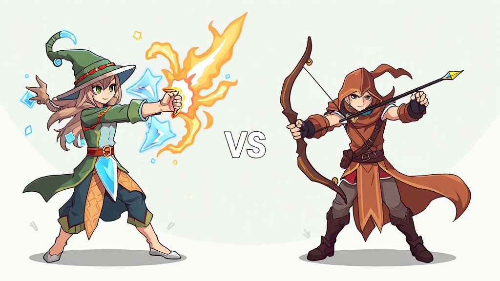 1티어 직업 심층 분석: 마법사 vs 궁수 (cartoon 스타일)