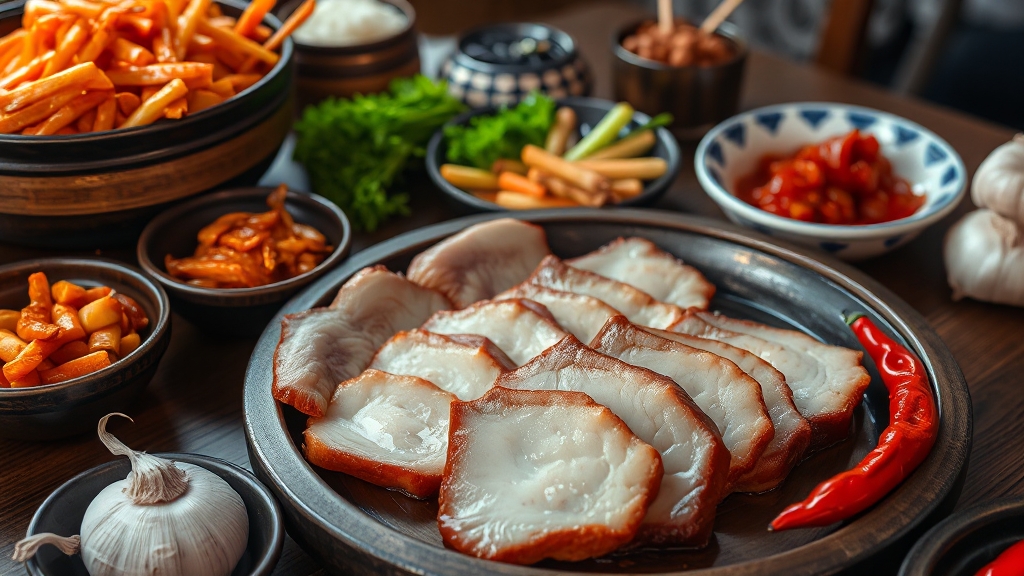 환상적인 수육 곁들임 조합 (realistic 스타일)