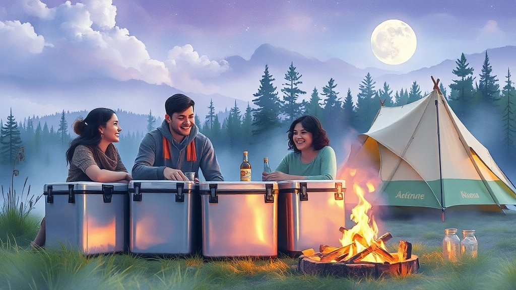 캠핑 상황별 용량 및 크기 선택 (watercolor 스타일)