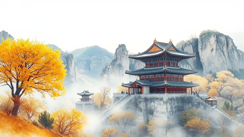 대전사와 주변 명소 (watercolor 스타일)