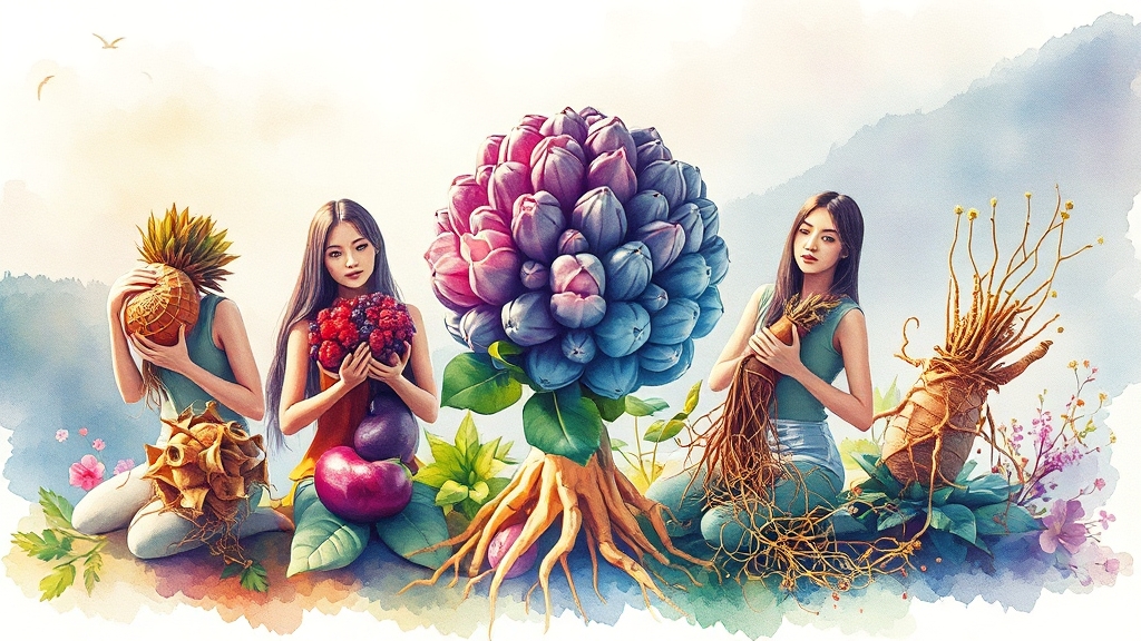 마카 vs 다른 슈퍼푸드 (watercolor 스타일)