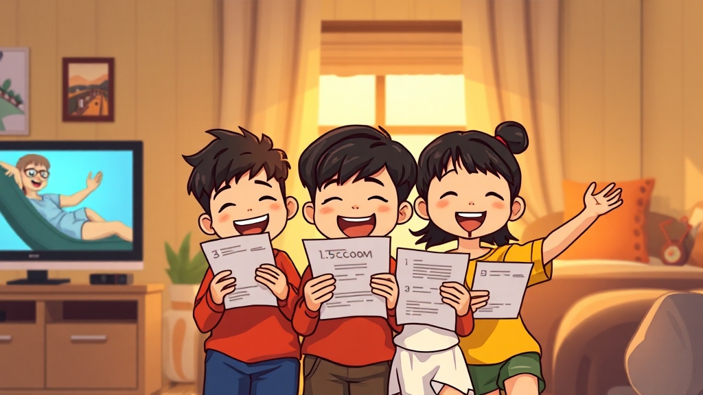 다자녀 가구 및 기초수급자 할인 (cartoon 스타일)