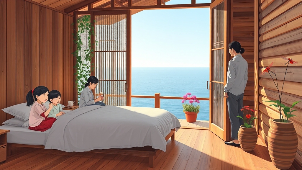 숙소 이용 후기와 장점 (illustration 스타일)