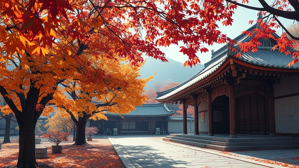 운문사, 가을 단풍 명소 (realistic 스타일)