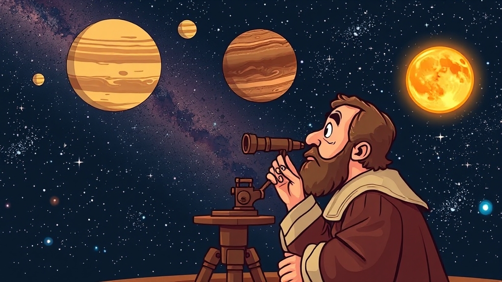 지동설의 증거와 갈릴레오의 역할 (cartoon 스타일)