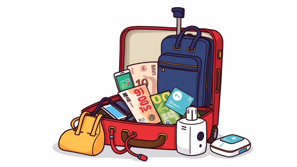 중국 여행 필수 준비물: 이것만은 꼭 챙기세요! (cartoon 스타일)