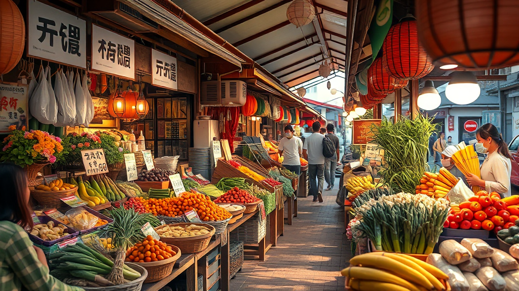 디지털 온누리 상품권 사용처: 전통시장 안내 (realistic 스타일)