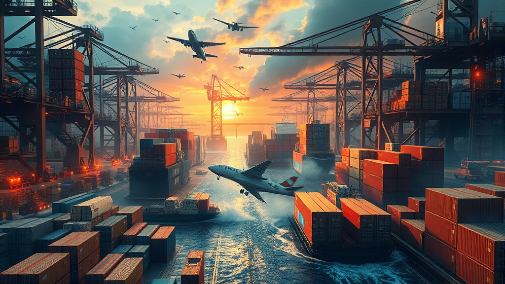 막힌 하늘길과 바닷길: 공급망의 위협 (realistic 스타일)