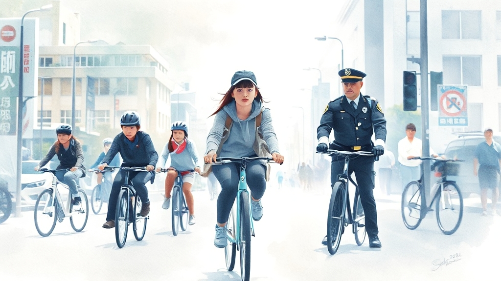 픽시 자전거 안전 교육 및 단속 현황 (watercolor 스타일)