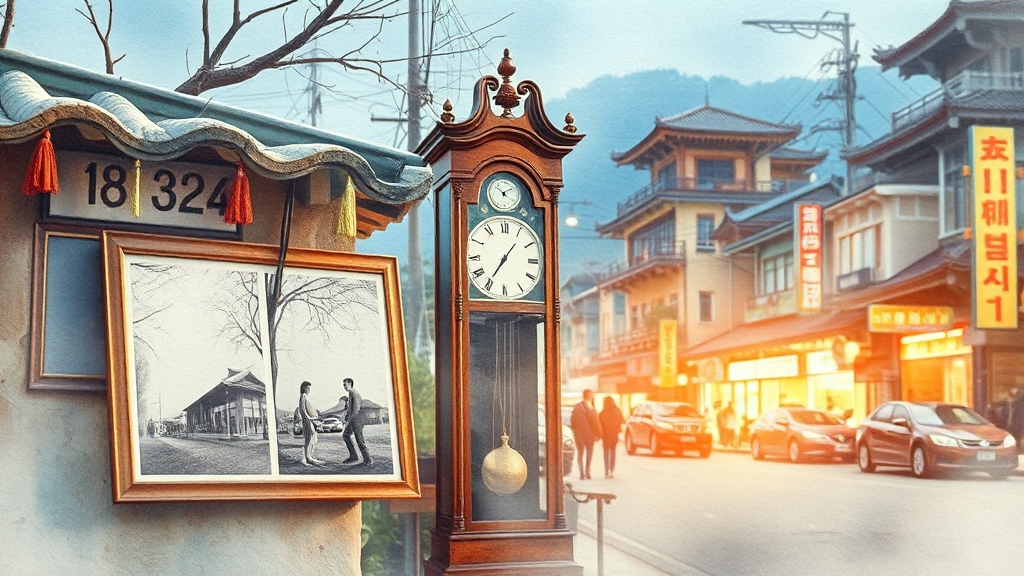 순천 드라마세트장: 시간 여행 (watercolor 스타일)