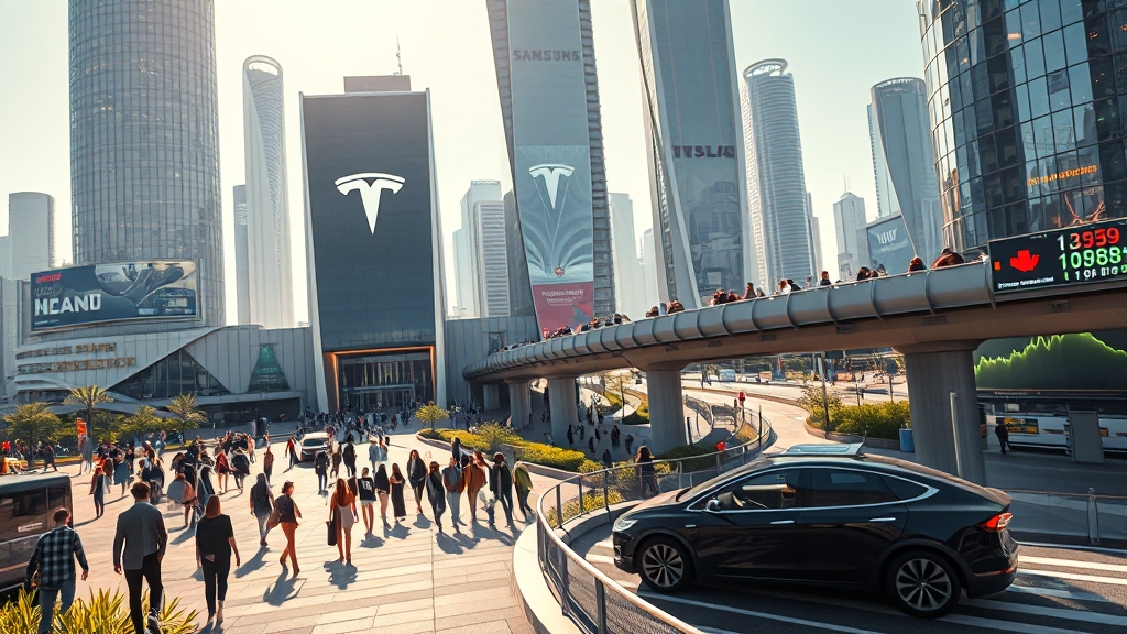 테슬라-삼성 협력 관계와 주가 영향 (realistic 스타일)