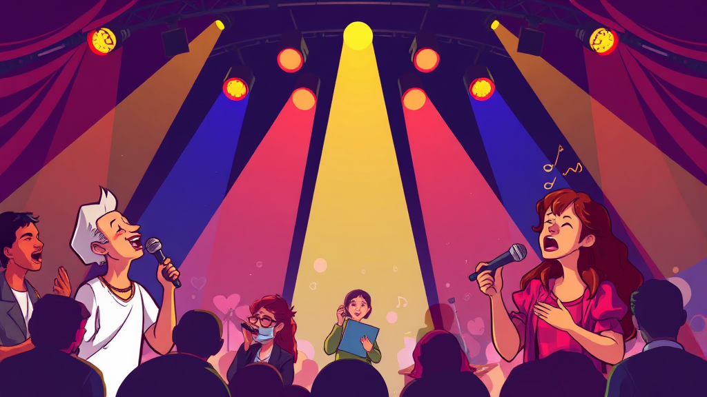 화려한 출연진 라인업 (cartoon 스타일)