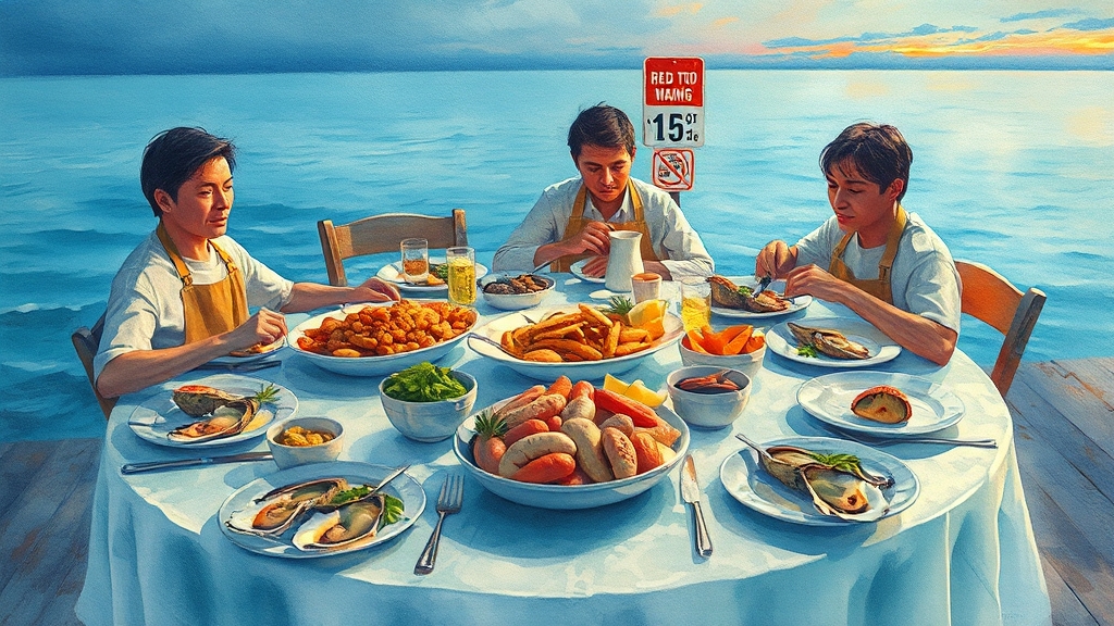 전문가 팁, 여름 해산물 섭취 (watercolor 스타일)