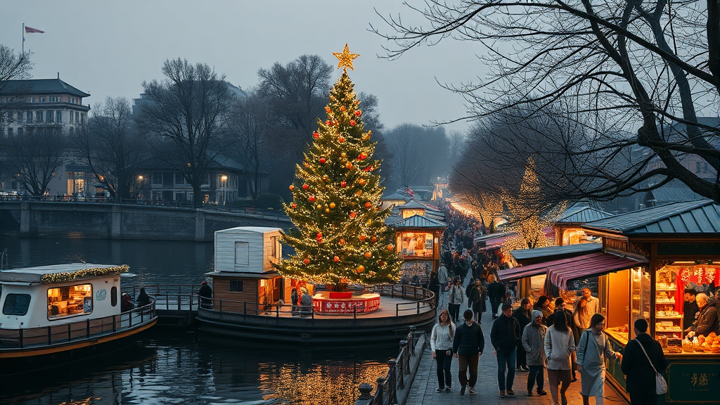 로맨틱 한강 크리스마스 마켓 (realistic 스타일)