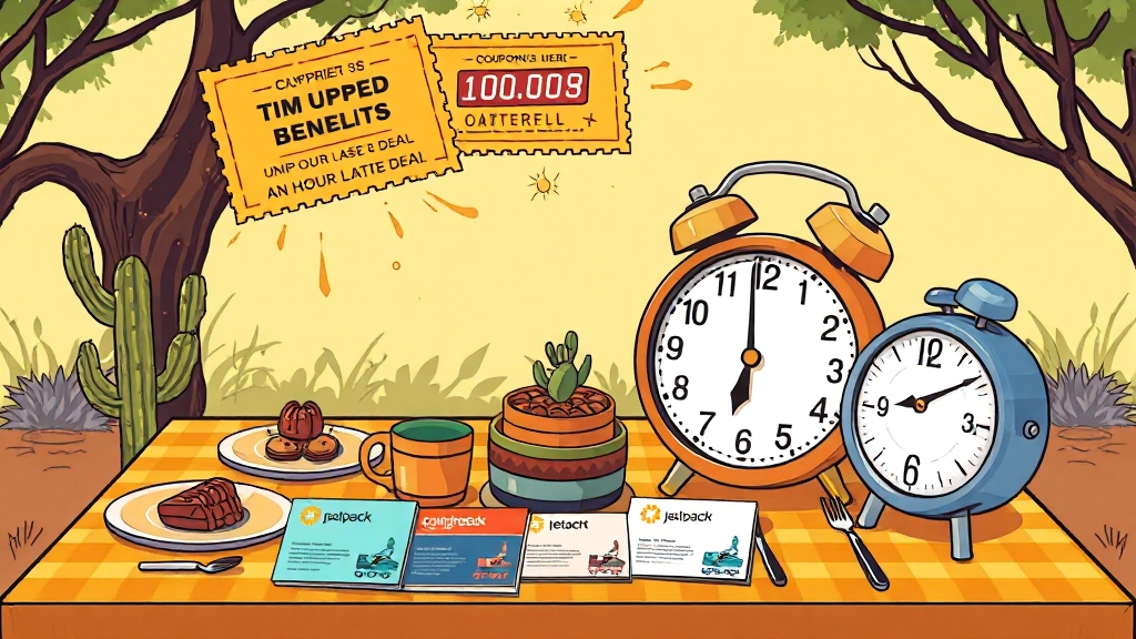 런치 시간대별 할인 혜택 비교 (cartoon 스타일)