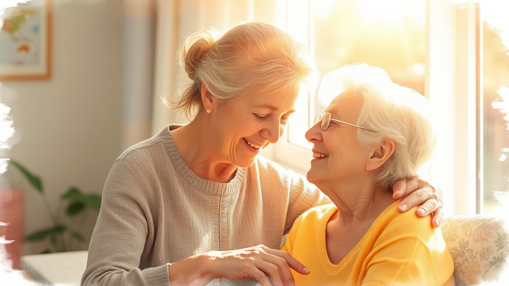 중증 장기요양 수급자, 지원 강화 (watercolor 스타일)