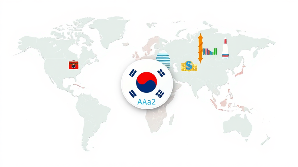 글로벌 경제 지도 위, 한국 신용등급의 위상 (illustration 스타일)