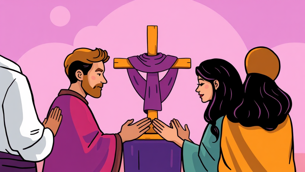 사순절 기간의 주요 실천 방법과 풍습 (cartoon 스타일)