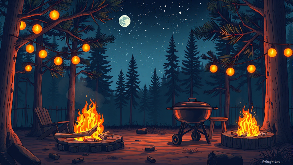 낭만적인 바베큐 & 불멍 (illustration 스타일)