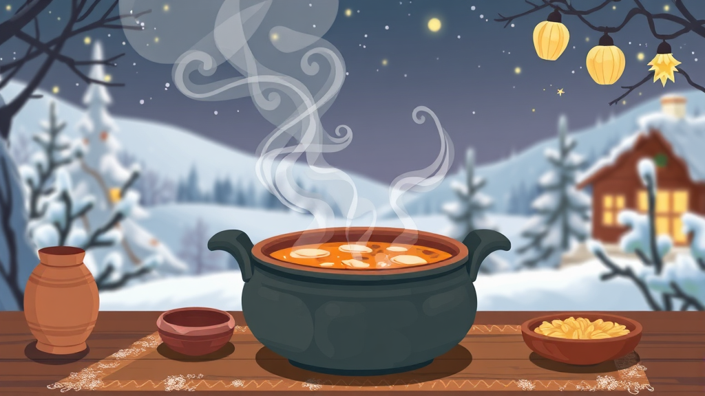 따끈한 국물 요리: 추위 녹이는 맛 (illustration 스타일)